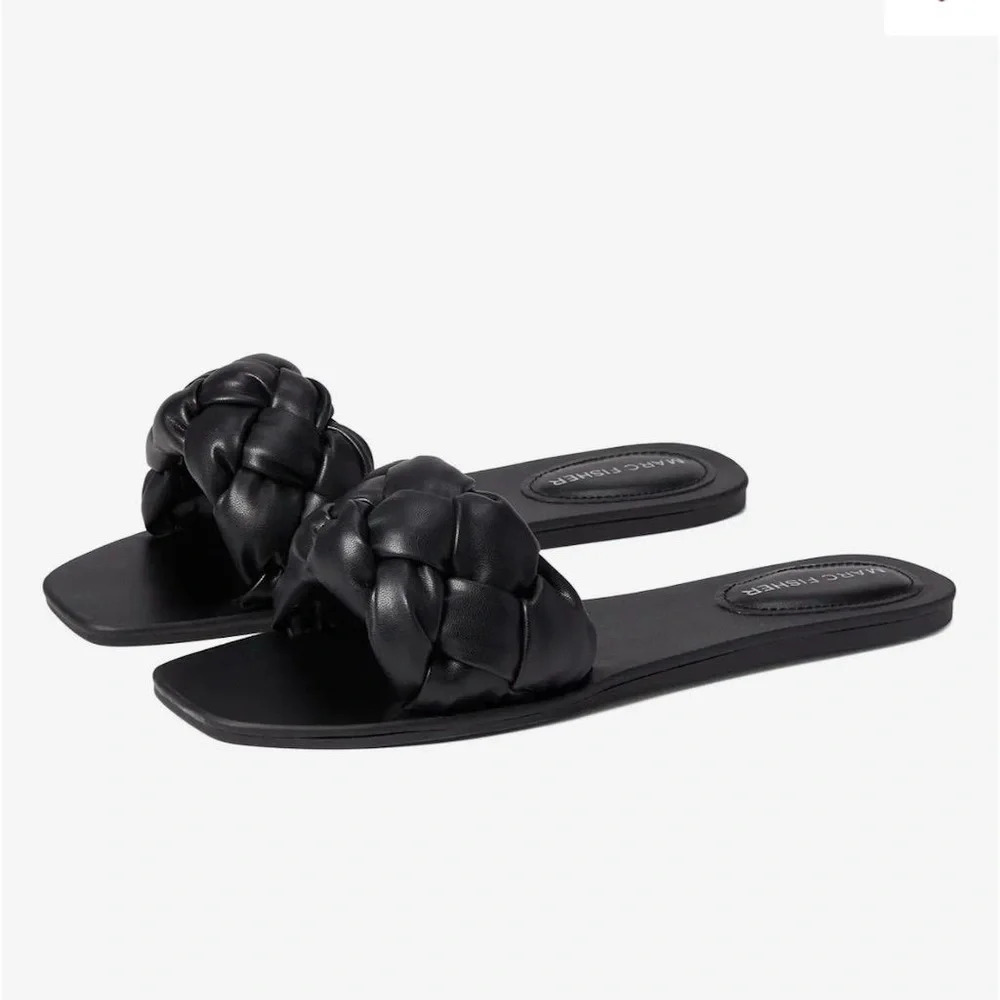 Marc Fisher Women's Black Braided Slide Sandals Size 7.5 Summer Casual